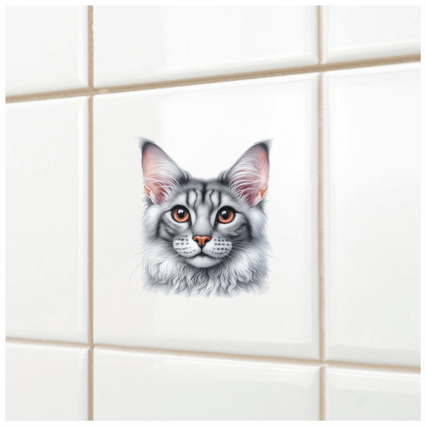 Gray Maine Coon Cat With Orange Eyes Vinyl Sticker Decal
