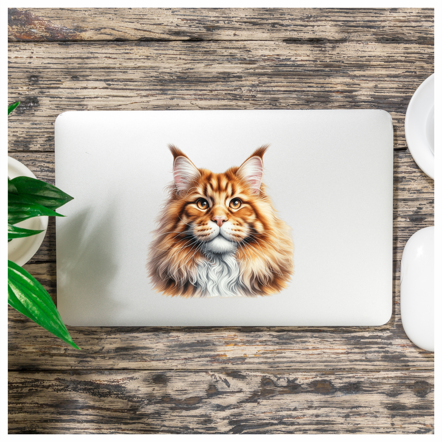 Orange Maine Coon Cat With Golden Eyes Vinyl Sticker Decal
