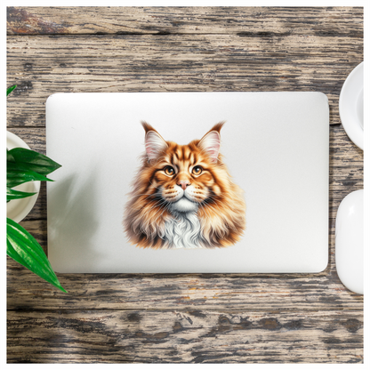 Orange Maine Coon Cat With Golden Eyes Vinyl Sticker Decal