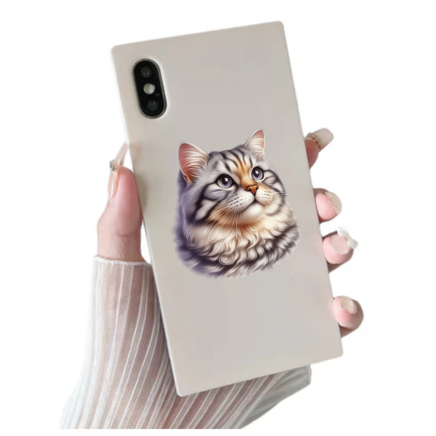 Gray Siberian Cat With Purple Eyes Vinyl Sticker Decal