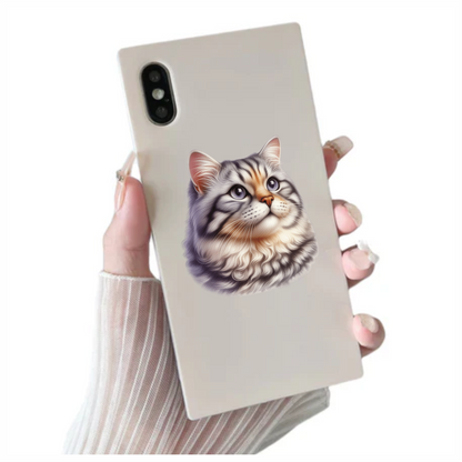 Gray Siberian Cat With Purple Eyes Vinyl Sticker Decal