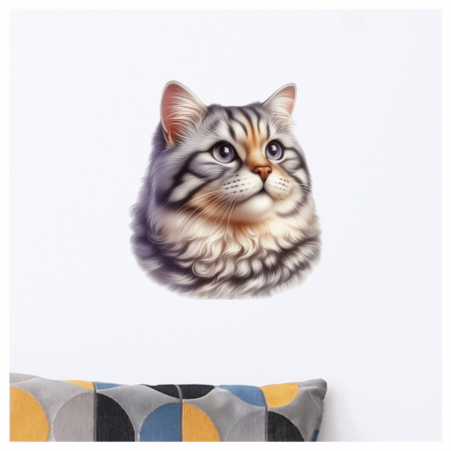 Gray Siberian Cat With Purple Eyes Vinyl Sticker Decal