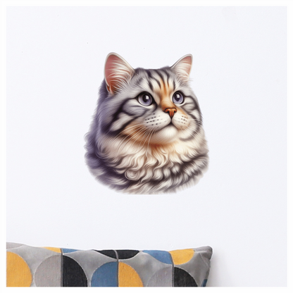 Gray Siberian Cat With Purple Eyes Vinyl Sticker Decal