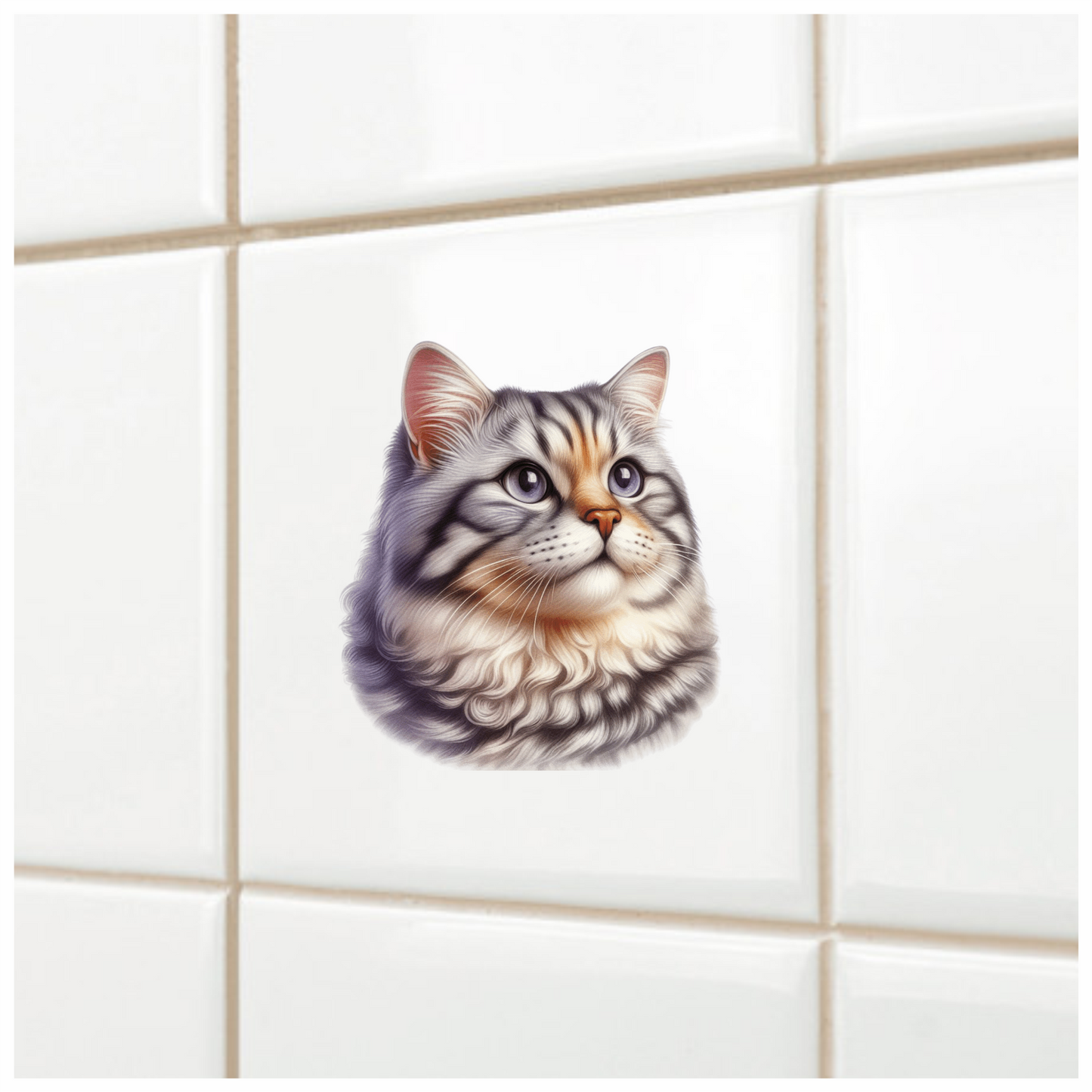 Gray Siberian Cat With Purple Eyes Vinyl Sticker Decal