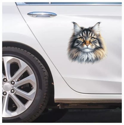 Brown Maine Coon Cat With Yellow Eyes Vinyl Sticker Decal