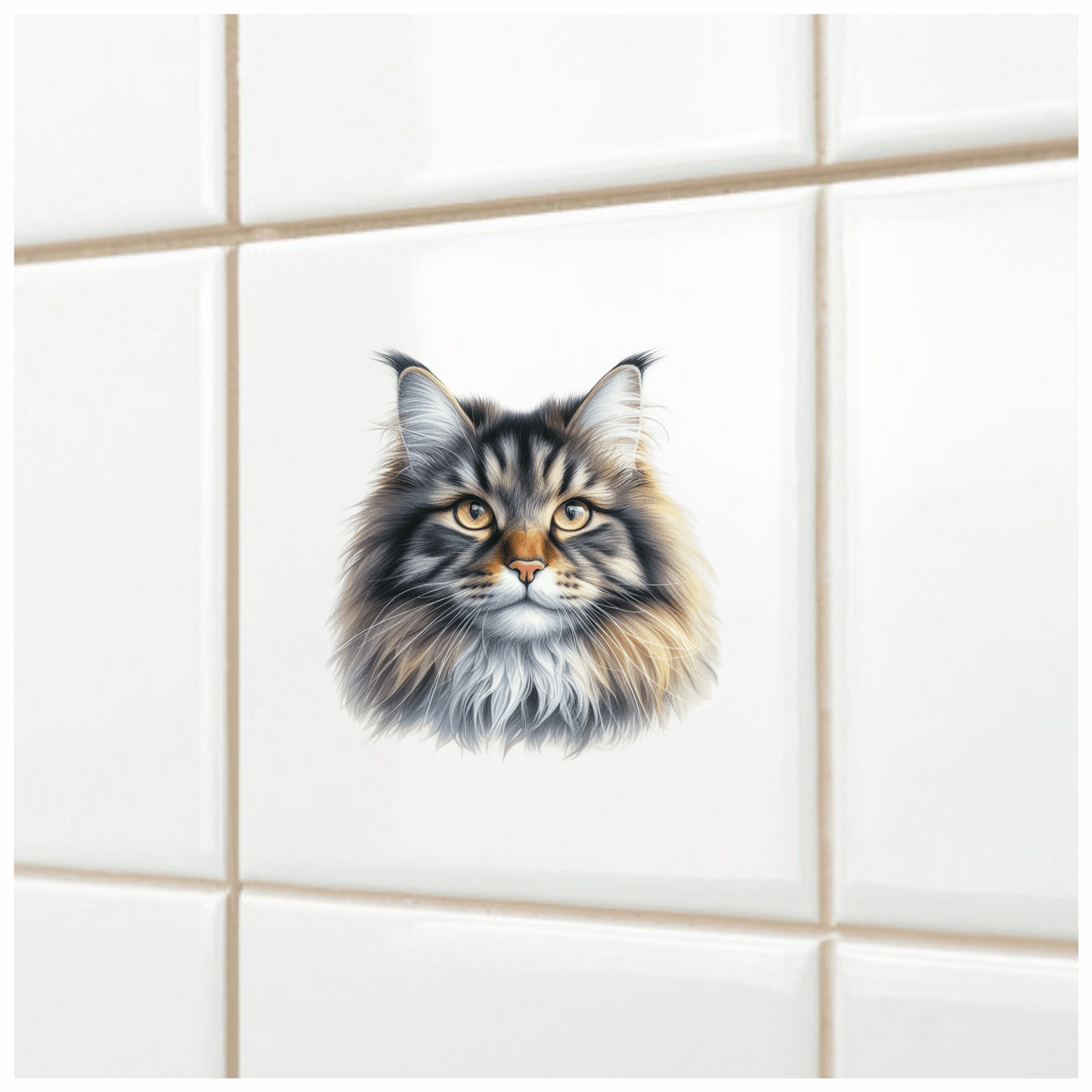 Brown Maine Coon Cat With Yellow Eyes Vinyl Sticker Decal
