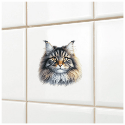 Brown Maine Coon Cat With Yellow Eyes Vinyl Sticker Decal