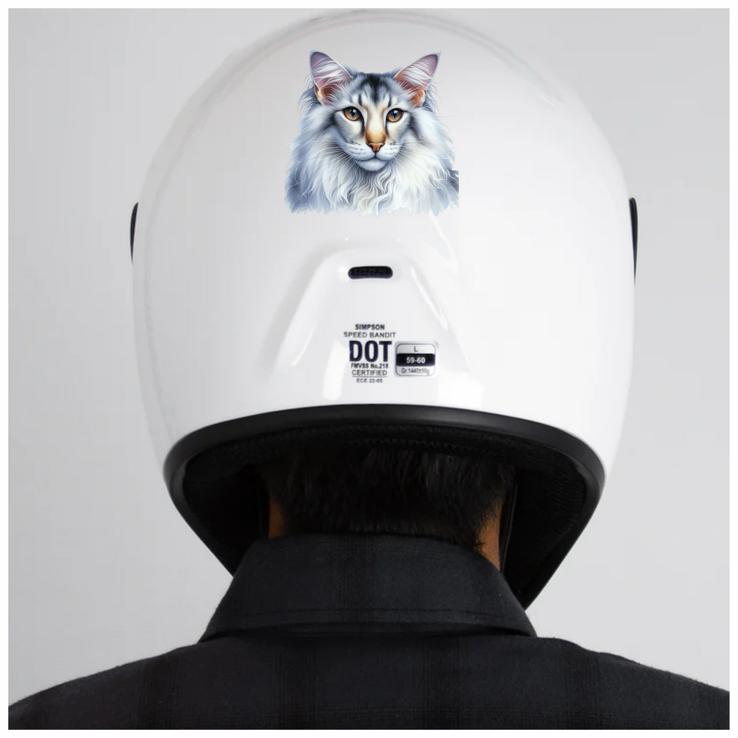 White Maine Coon Cat With Yellow Eyes Vinyl Sticker Decal