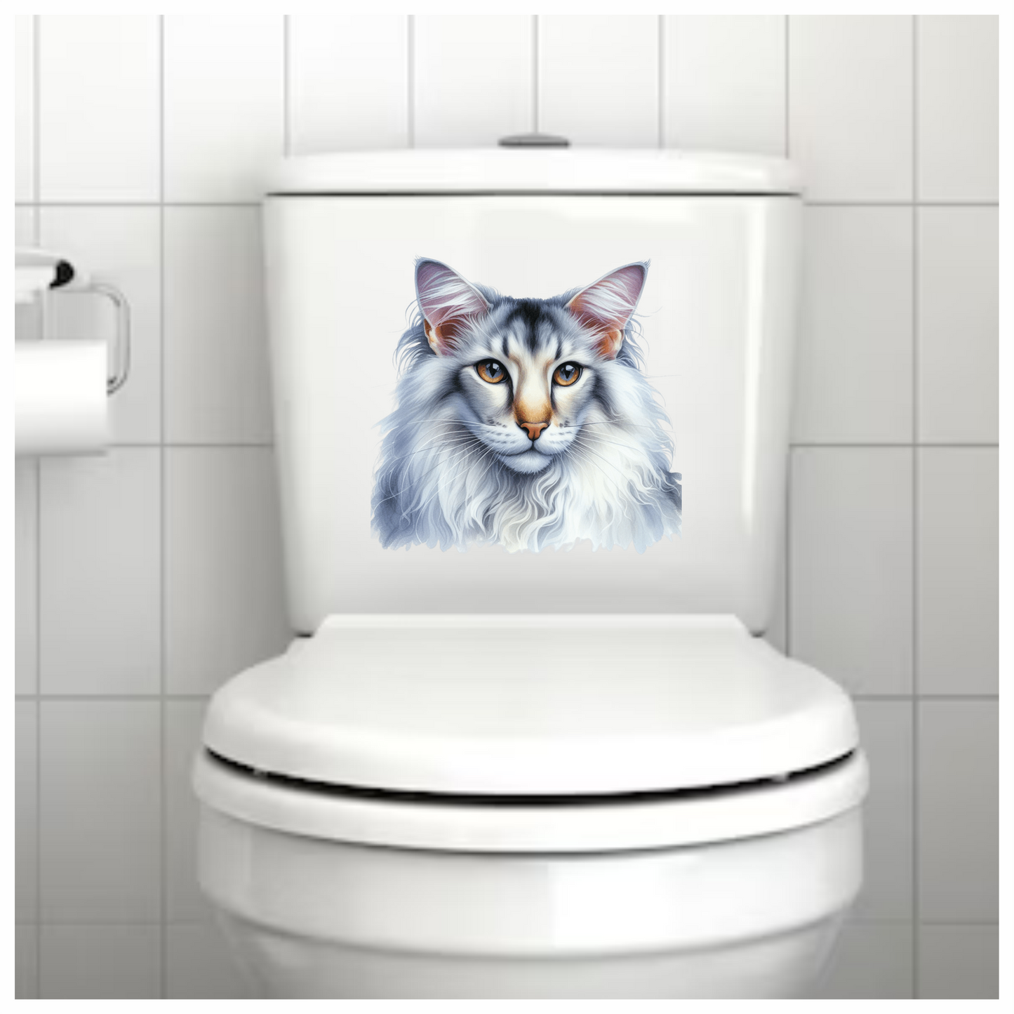 White Maine Coon Cat With Yellow Eyes Vinyl Sticker Decal