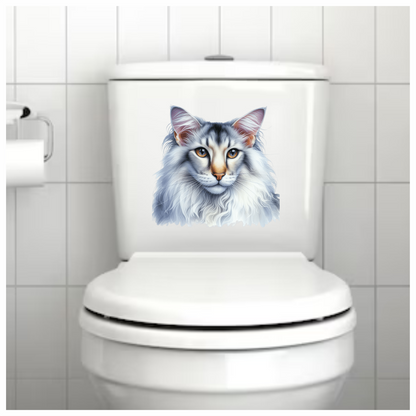 White Maine Coon Cat With Yellow Eyes Vinyl Sticker Decal