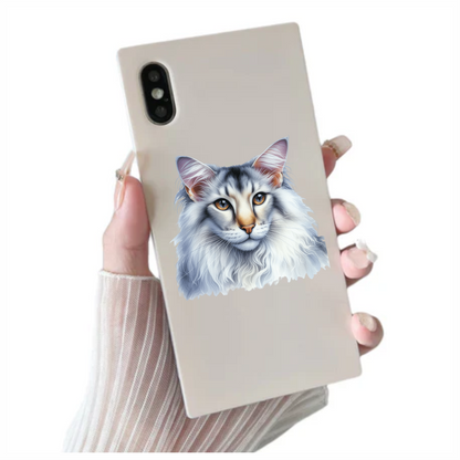 White Maine Coon Cat With Yellow Eyes Vinyl Sticker Decal