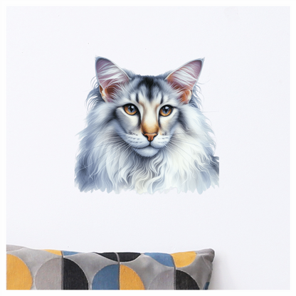 White Maine Coon Cat With Yellow Eyes Vinyl Sticker Decal