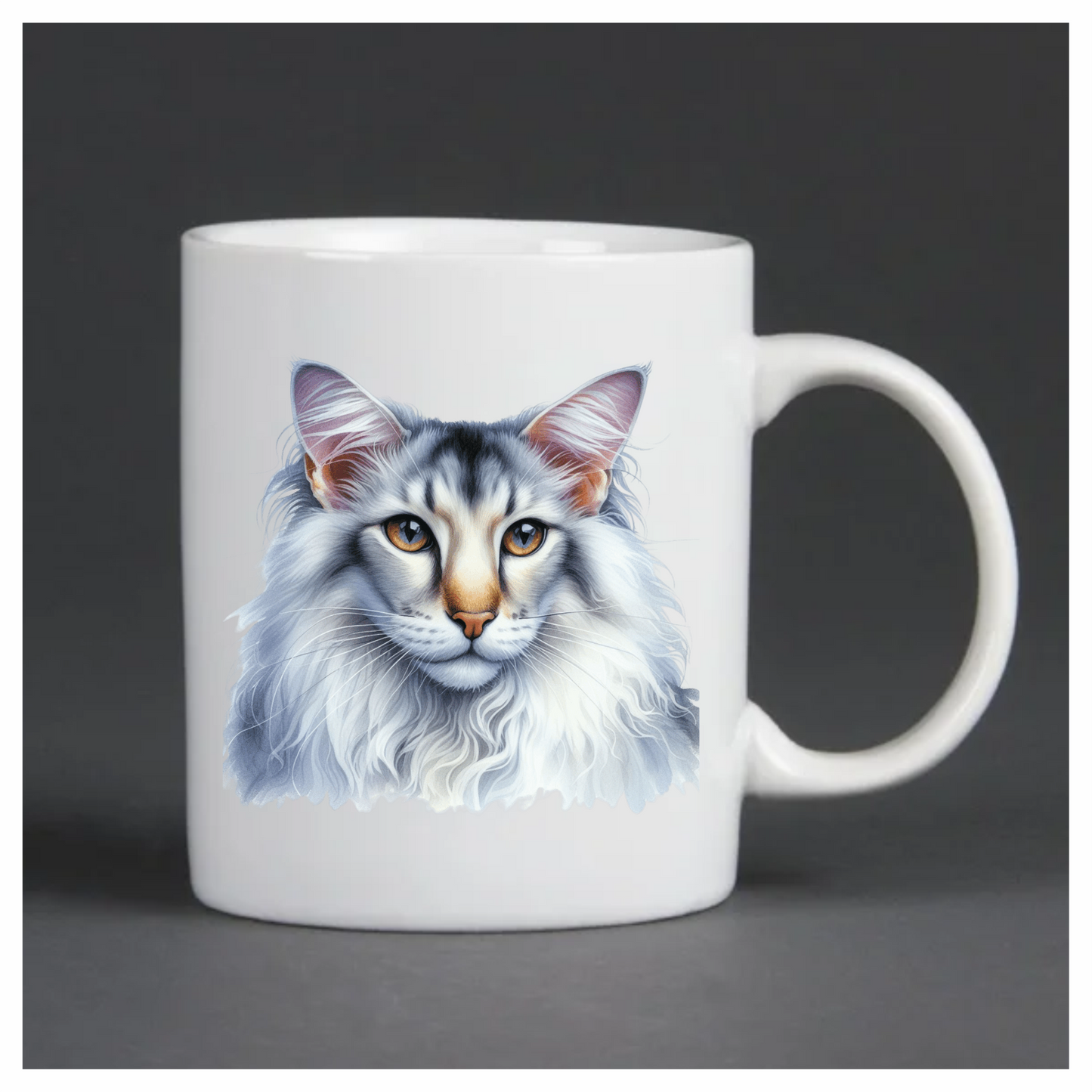 White Maine Coon Cat With Yellow Eyes Vinyl Sticker Decal