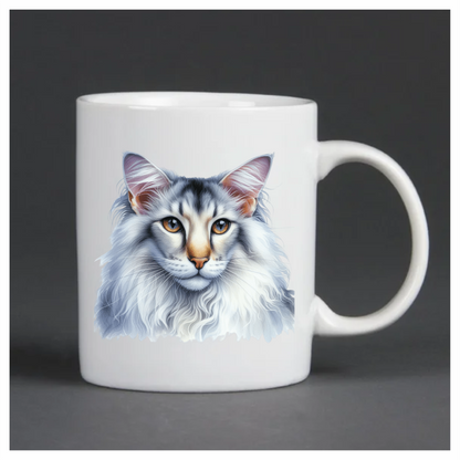 White Maine Coon Cat With Yellow Eyes Vinyl Sticker Decal