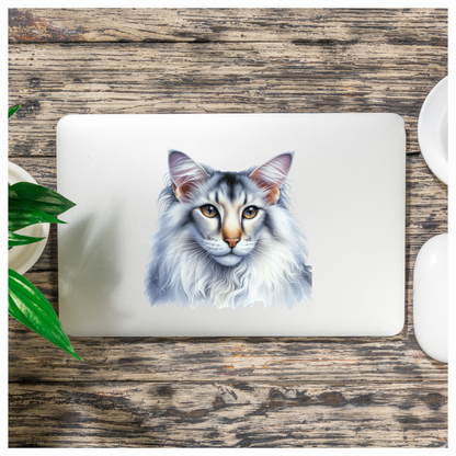White Maine Coon Cat With Yellow Eyes Vinyl Sticker Decal