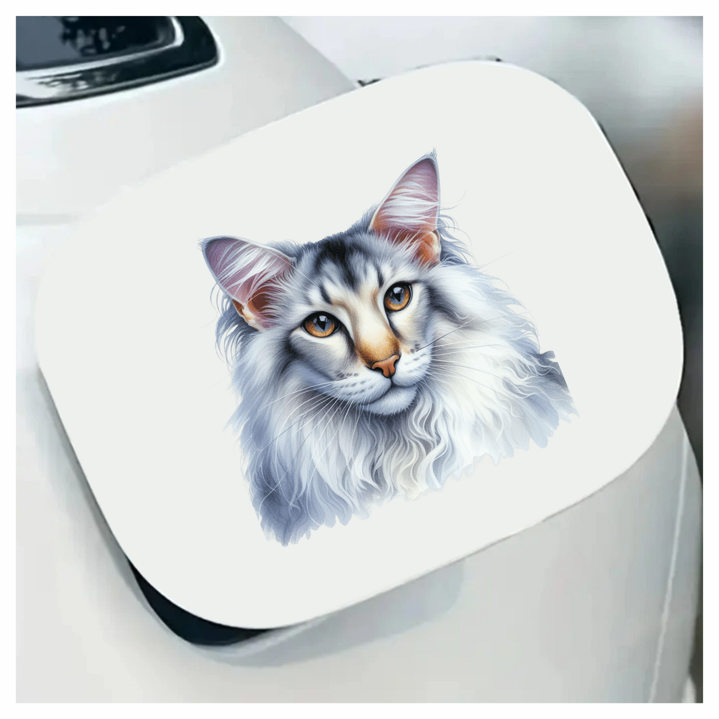 White Maine Coon Cat With Yellow Eyes Vinyl Sticker Decal