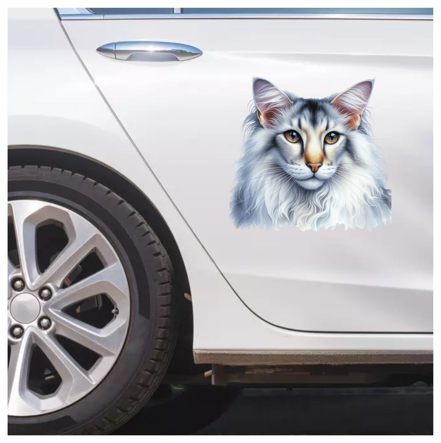White Maine Coon Cat With Yellow Eyes Vinyl Sticker Decal