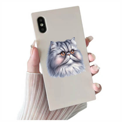 Grey Persian Cat With Orange Eyes Vinyl Sticker Decal