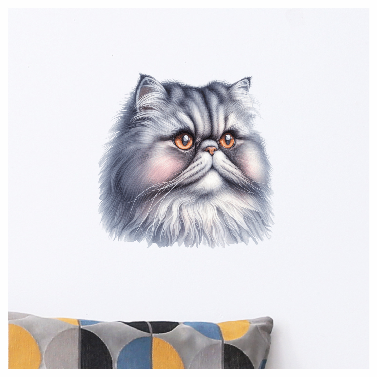 Grey Persian Cat With Orange Eyes Vinyl Sticker Decal