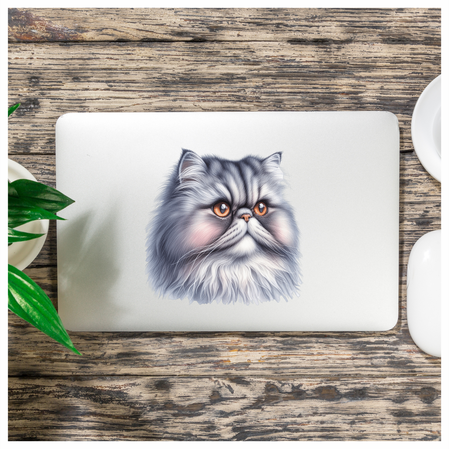 Grey Persian Cat With Orange Eyes Vinyl Sticker Decal