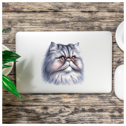 Grey Persian Cat With Orange Eyes Vinyl Sticker Decal