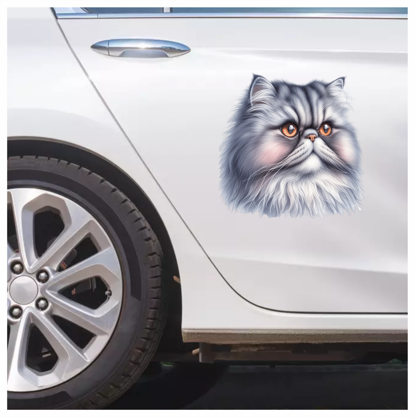Grey Persian Cat With Orange Eyes Vinyl Sticker Decal