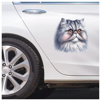 Grey Persian Cat With Orange Eyes Vinyl Sticker Decal