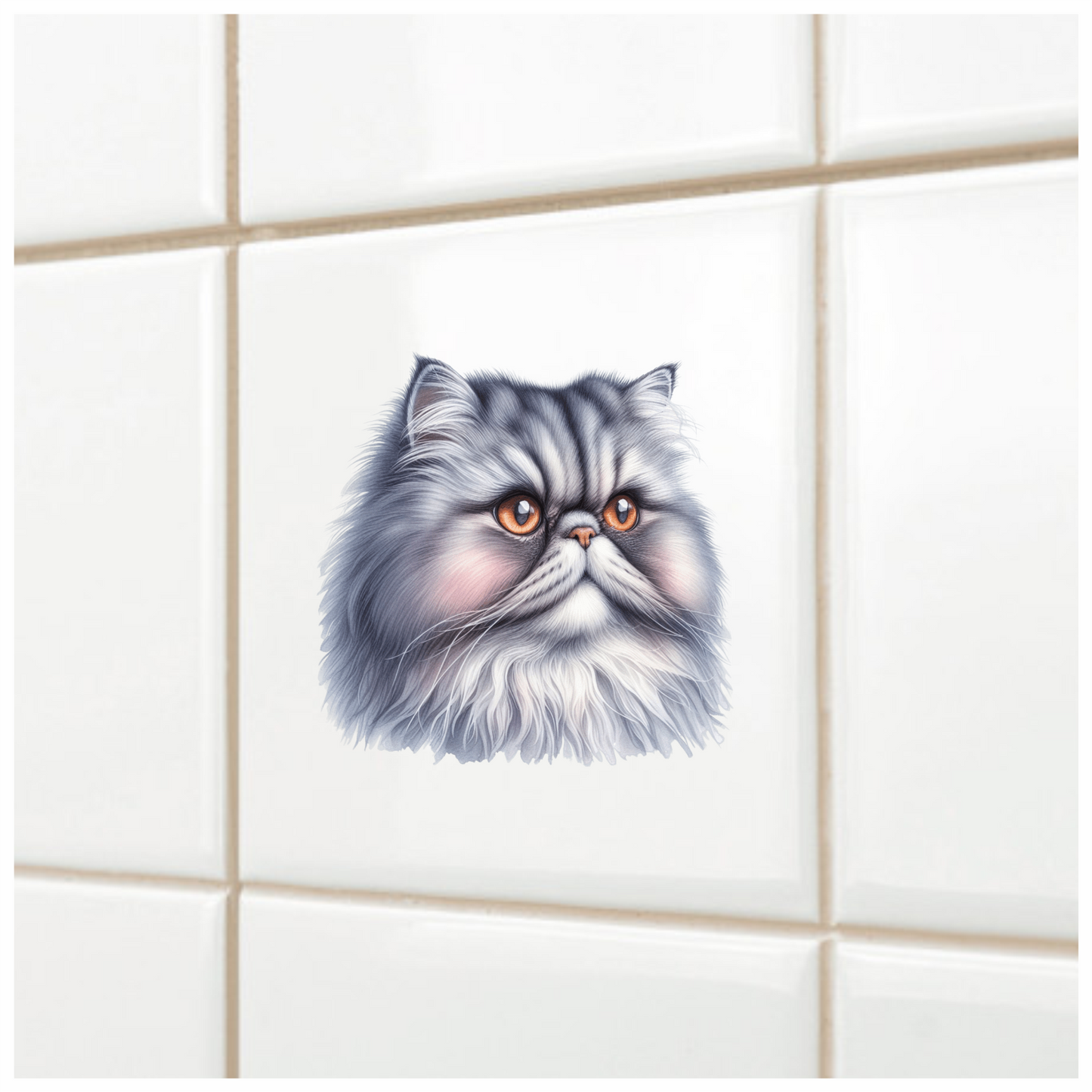 Grey Persian Cat With Orange Eyes Vinyl Sticker Decal