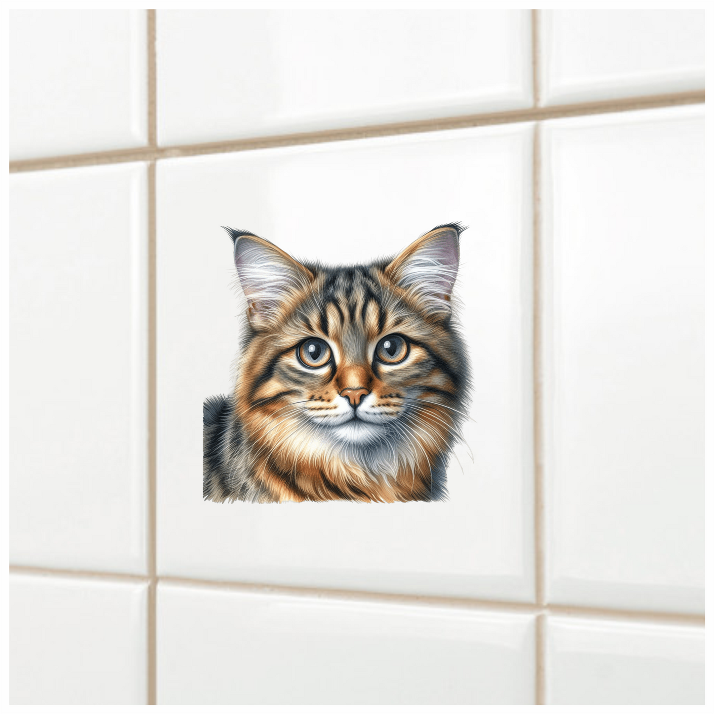 Brown Tabby Cat With Grey Eyes Vinyl Sticker Decal