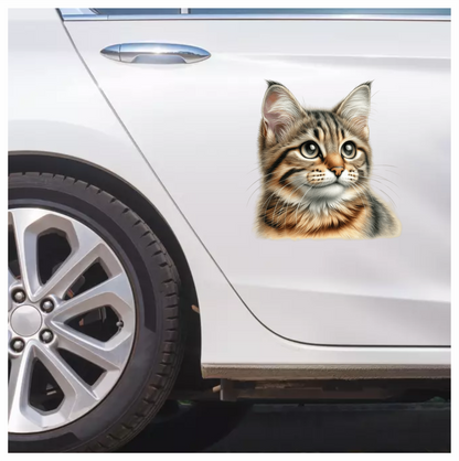 Brown Tabby Cat With Green Eyes Vinyl Sticker Decal