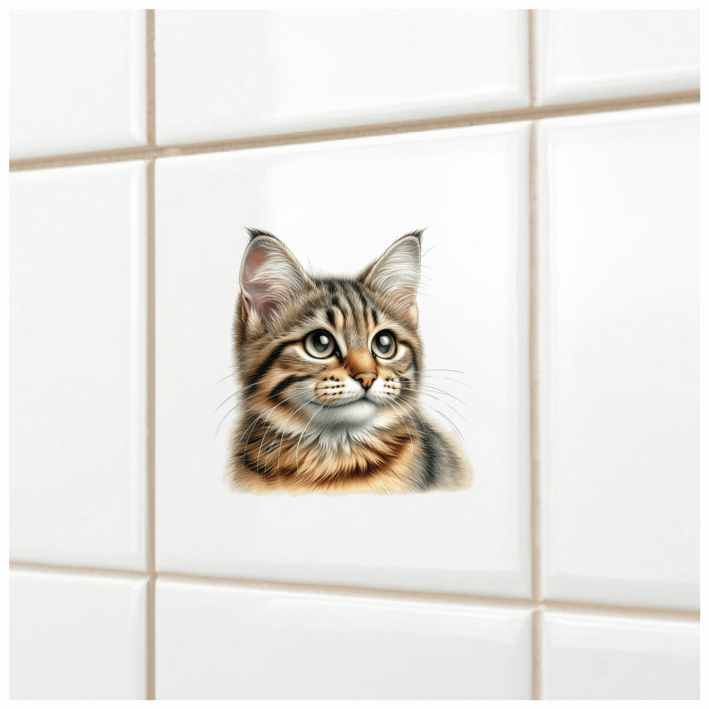 Brown Tabby Cat With Green Eyes Vinyl Sticker Decal