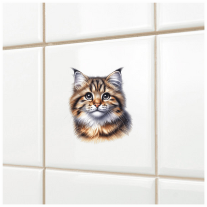 Brown Tabby Cat With Black Eyes Vinyl Sticker Decal