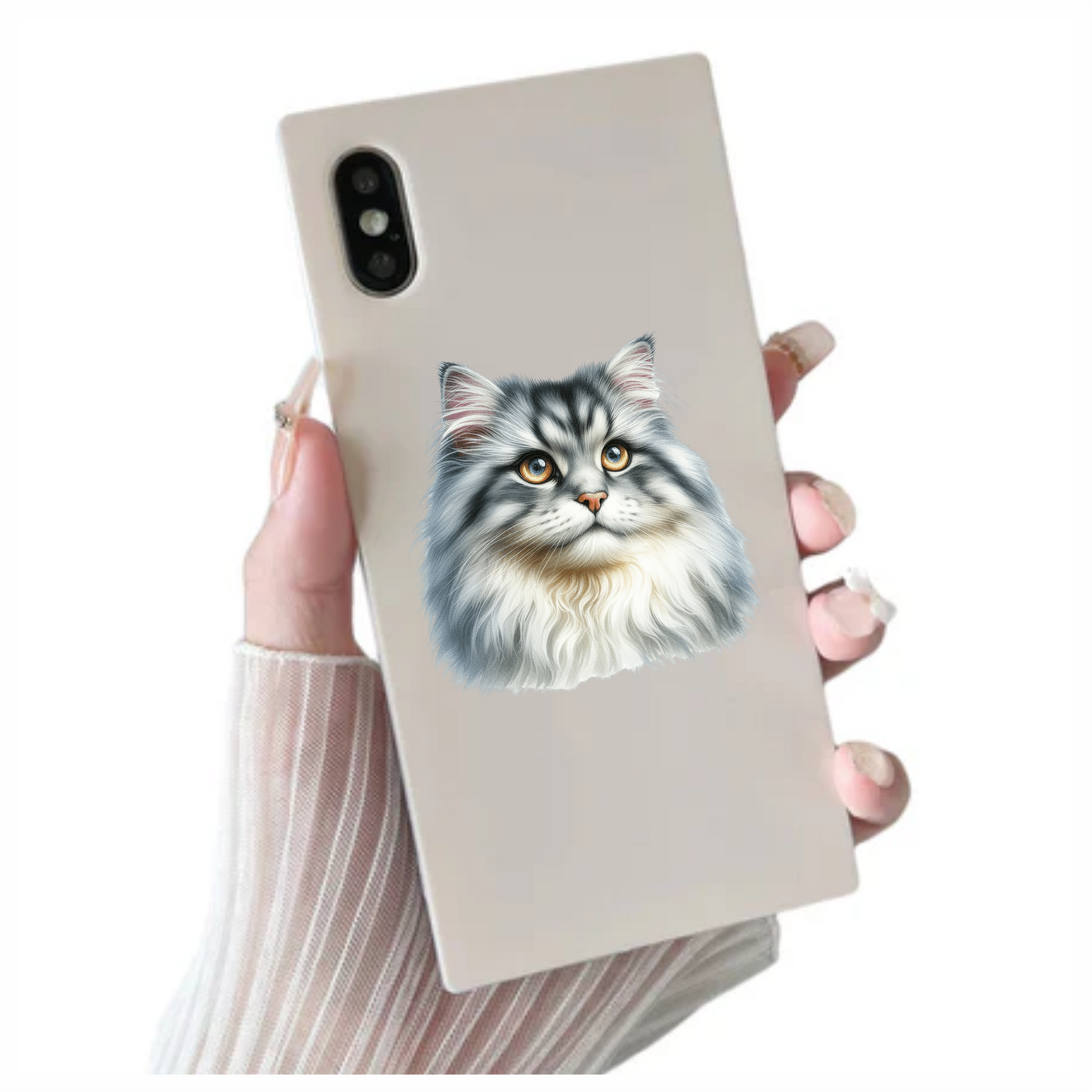 Grey White Cat With Amber Eyes Vinyl Sticker Decal