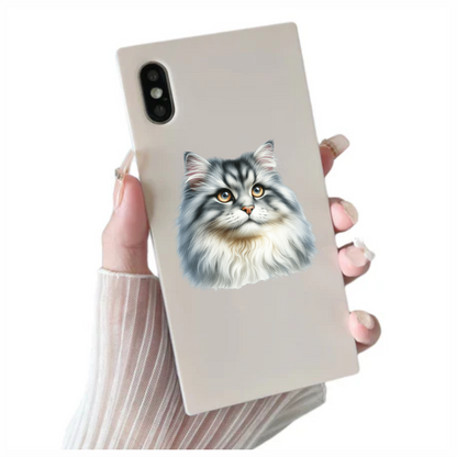 Grey White Cat With Amber Eyes Vinyl Sticker Decal