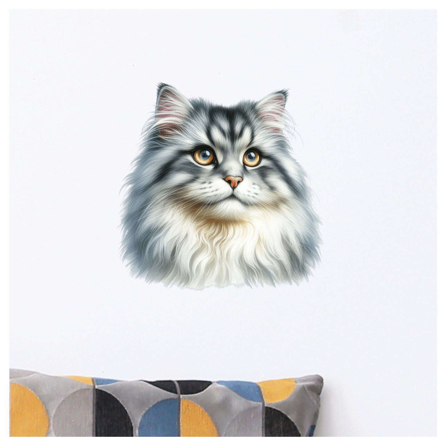 Grey White Cat With Amber Eyes Vinyl Sticker Decal