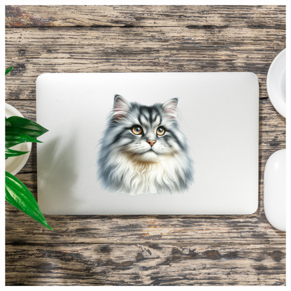 Grey White Cat With Amber Eyes Vinyl Sticker Decal