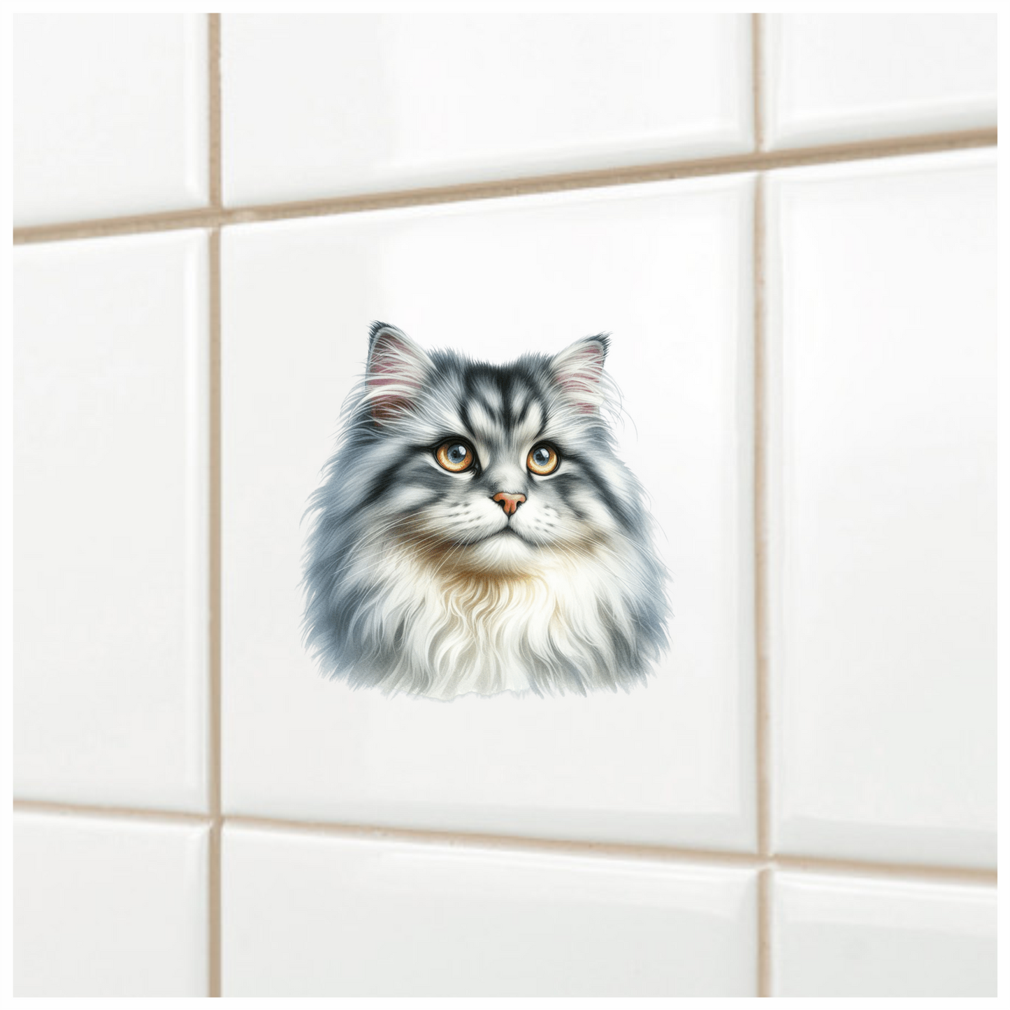 Grey White Cat With Amber Eyes Vinyl Sticker Decal