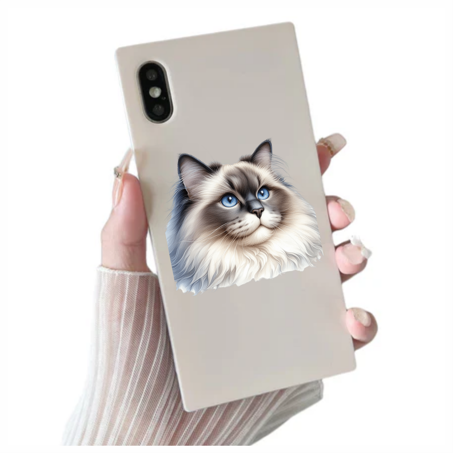 Blue Cat Ragdoll Fluffy Face Vinyl Sticker Decal