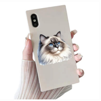 Blue Cat Ragdoll Fluffy Face Vinyl Sticker Decal