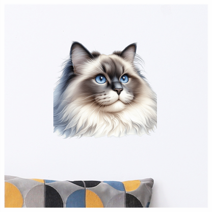 Blue Cat Ragdoll Fluffy Face Vinyl Sticker Decal
