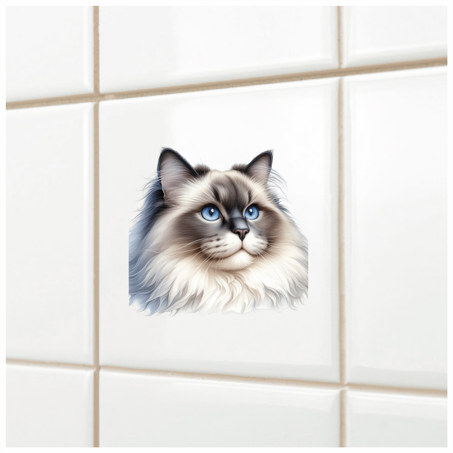 Blue Cat Ragdoll Fluffy Face Vinyl Sticker Decal