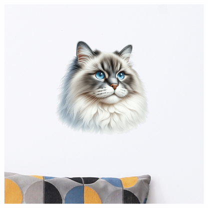 Blue Cat Ragdoll Fluffy Face Vinyl Sticker Decal
