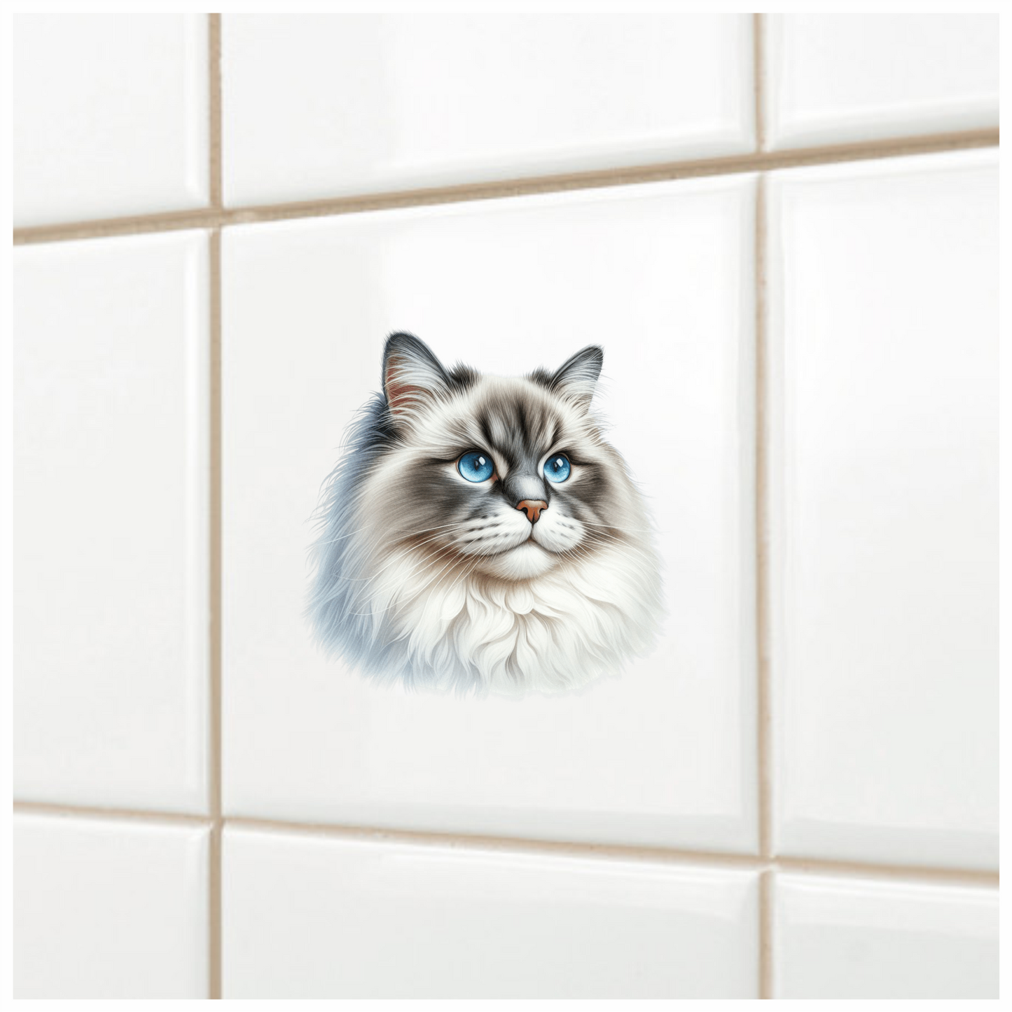 Blue Cat Ragdoll Fluffy Face Vinyl Sticker Decal