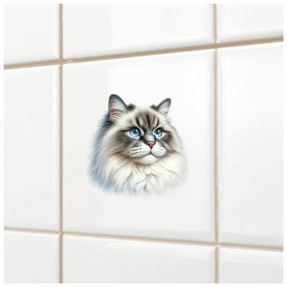 Blue Cat Ragdoll Fluffy Face Vinyl Sticker Decal