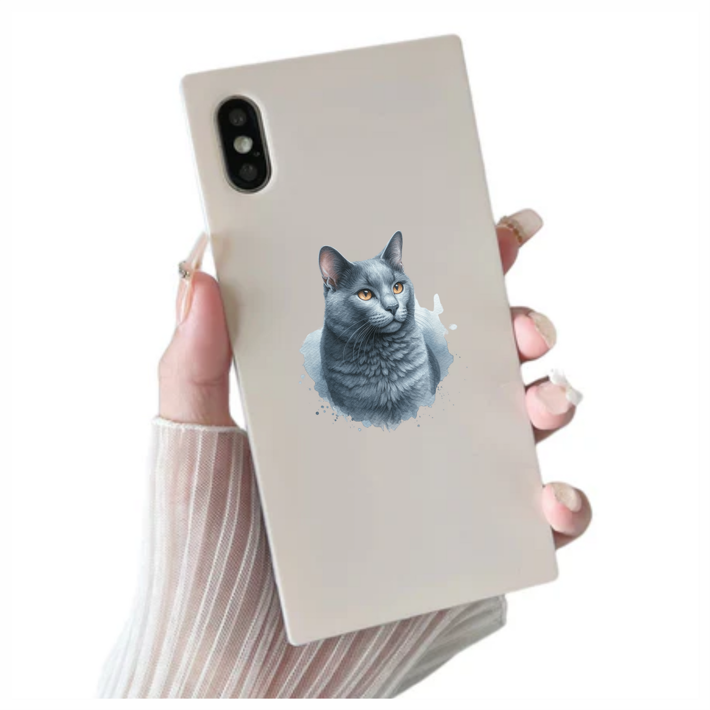 Gray Cat Russian Blue Portrait Vinyl Sticker Decal