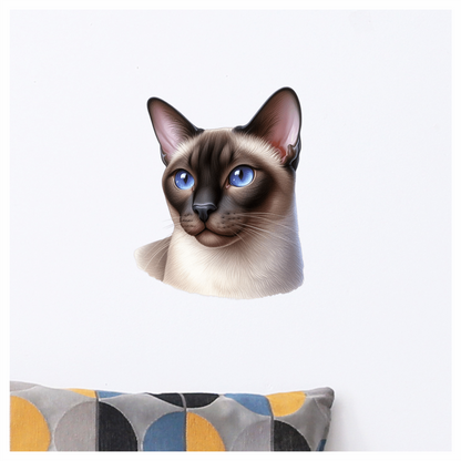 Brown Cat Siamese Blue Eyes Vinyl Sticker Decal