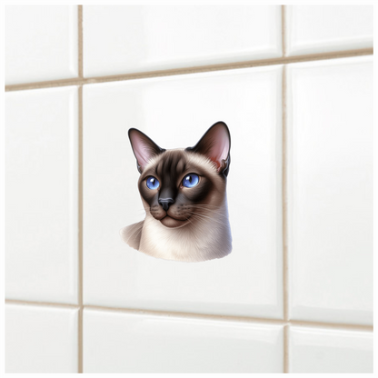 Brown Cat Siamese Blue Eyes Vinyl Sticker Decal