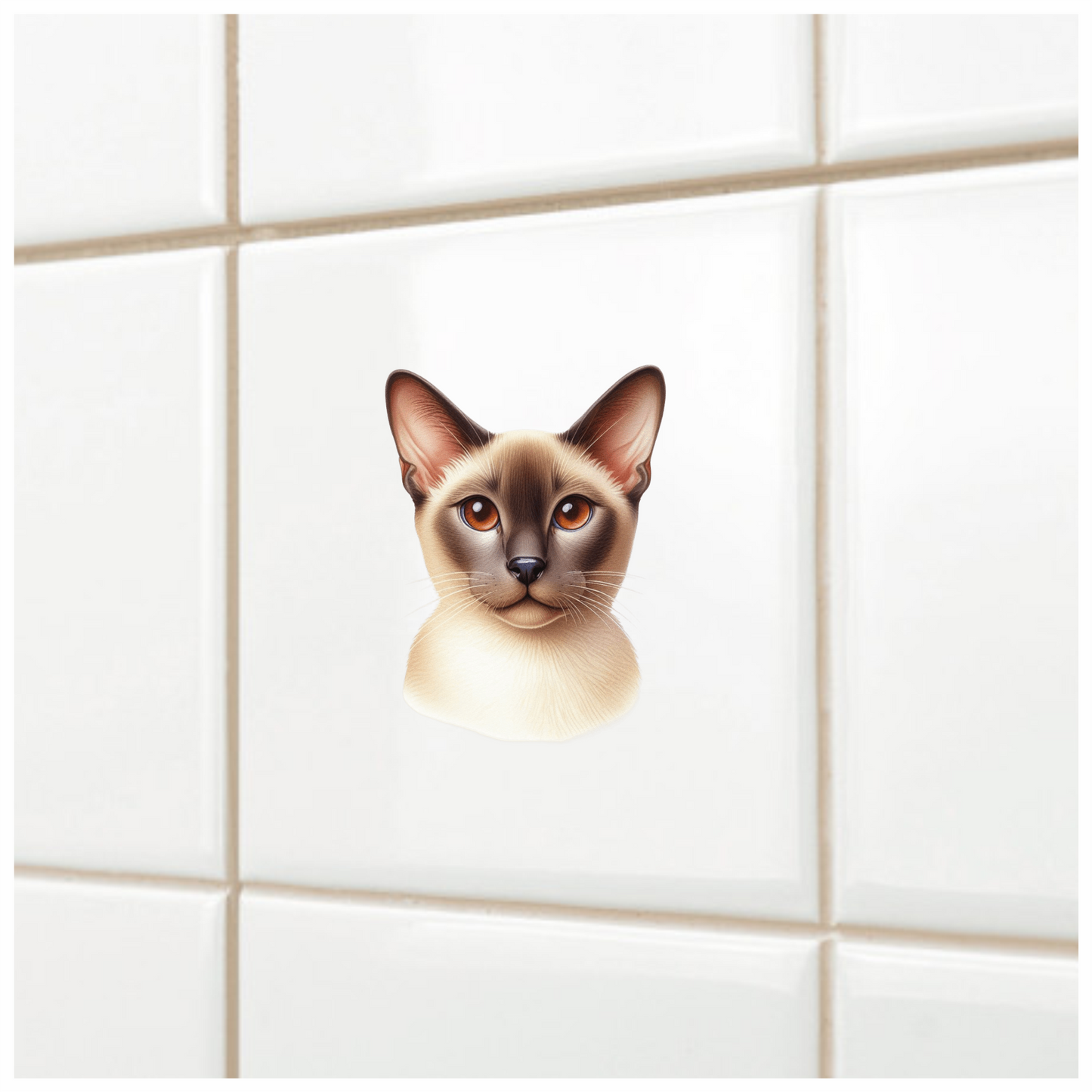 Brown Cat Siamese Face Portrait Vinyl Sticker Decal
