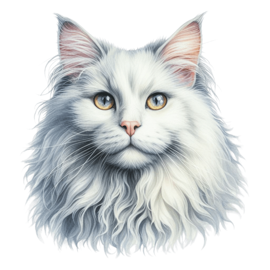 White Cat Mainecoon Face Portrait Vinyl Sticker Decal