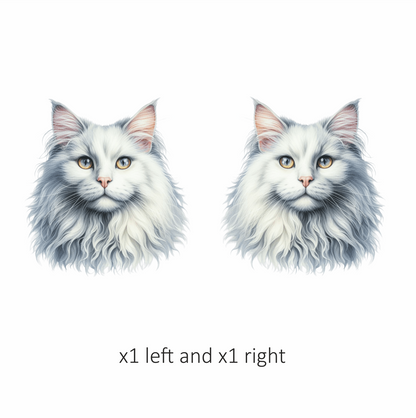 White Cat Mainecoon Face Portrait Vinyl Sticker Decal